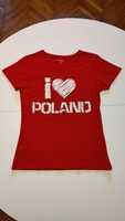 NOWA koszulka damska t-shirt czerwona I love POLAND rozmiar XS