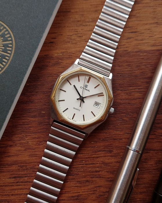 Zegarek Cyma "Stop Sign" Datejust Vintage 80s Kwarcowy Two Tone