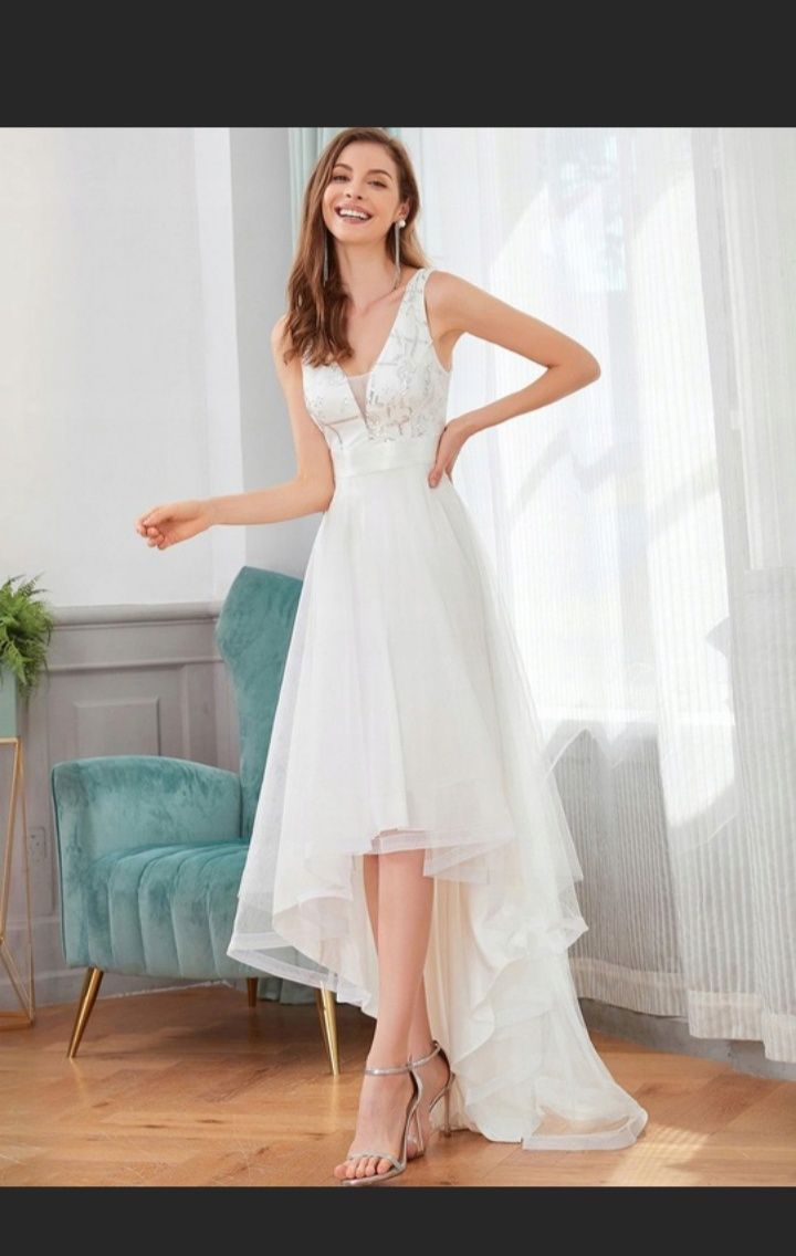 Sukienka Shein z koronką biała długa