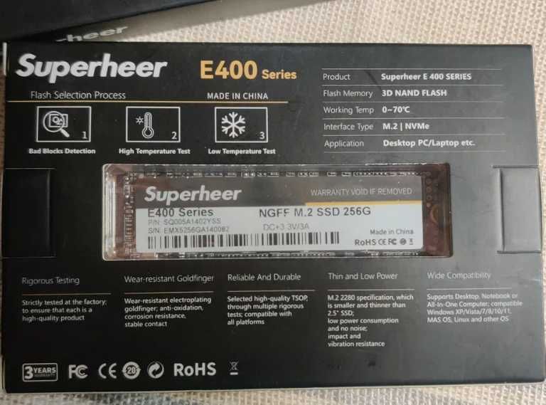 Новий накопичувач SSD M.2 SATA Superheer e400 256Gb 2280 (PCIe 3.0)