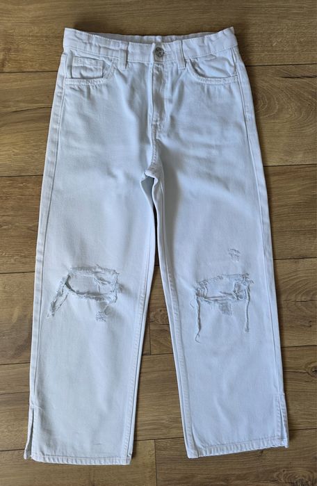 Spodnie Jeansy 140 cm Białe Dziury 9-10 lat Primark Regulowane
