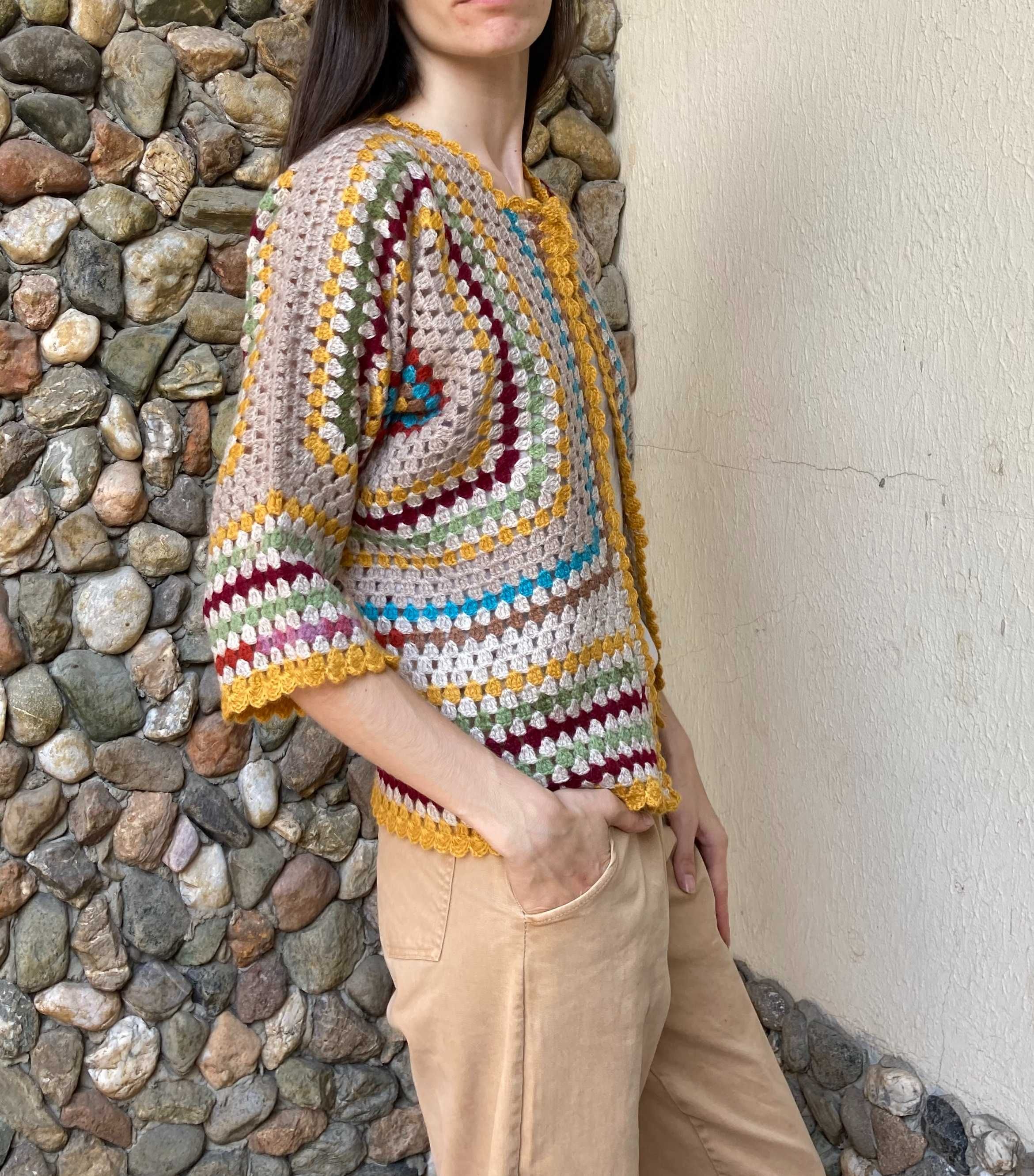 Crochet cardigan Mulher  lã para mulher feito a mao/ ocre, verde