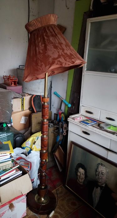 Lampa stojąca PRL z abażurem