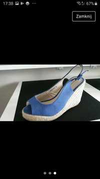 Espadryle niebieskie buty na koturnie