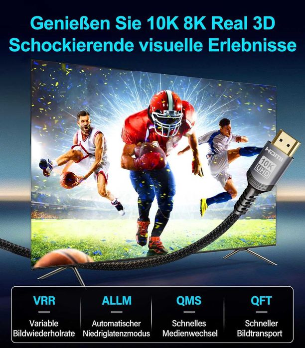 Kabel Hdmi 2.1 3m 48gbps 8k 60hz 4k 240hz Hdr10+ Ear C Ps5 Xbox Tv