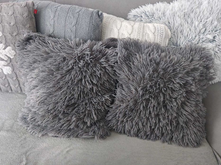 Szare kudłate poszewki fluffy włochacz
