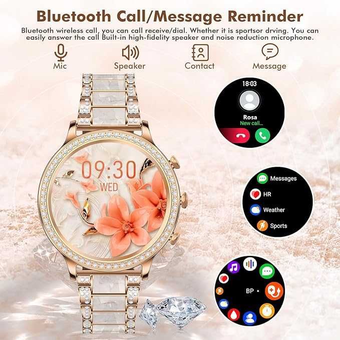 ZKCREATION Smartwatch damski z funkcją telefonu, snu i pulsometrem