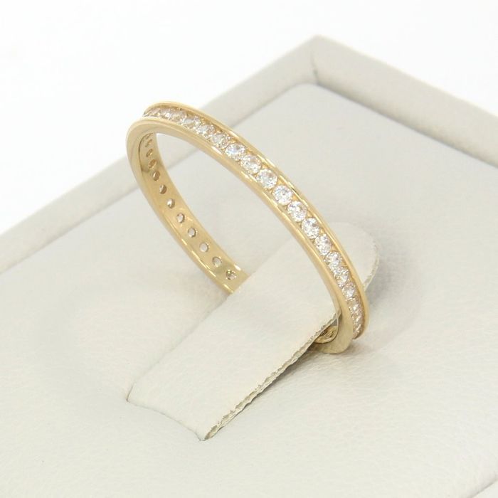 Złoty pierścionek cienka obrączka z cyrkoniami złoto pr. 585 ZP001 r16