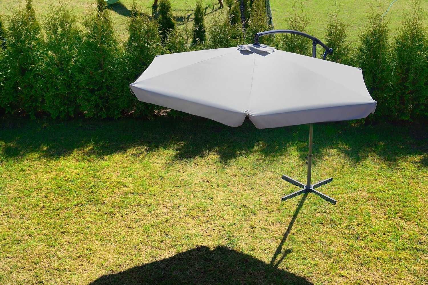 Parasol Ogrodowy Duży Składany Wysięgnik 350cm Szary Falbany Tarasowy
