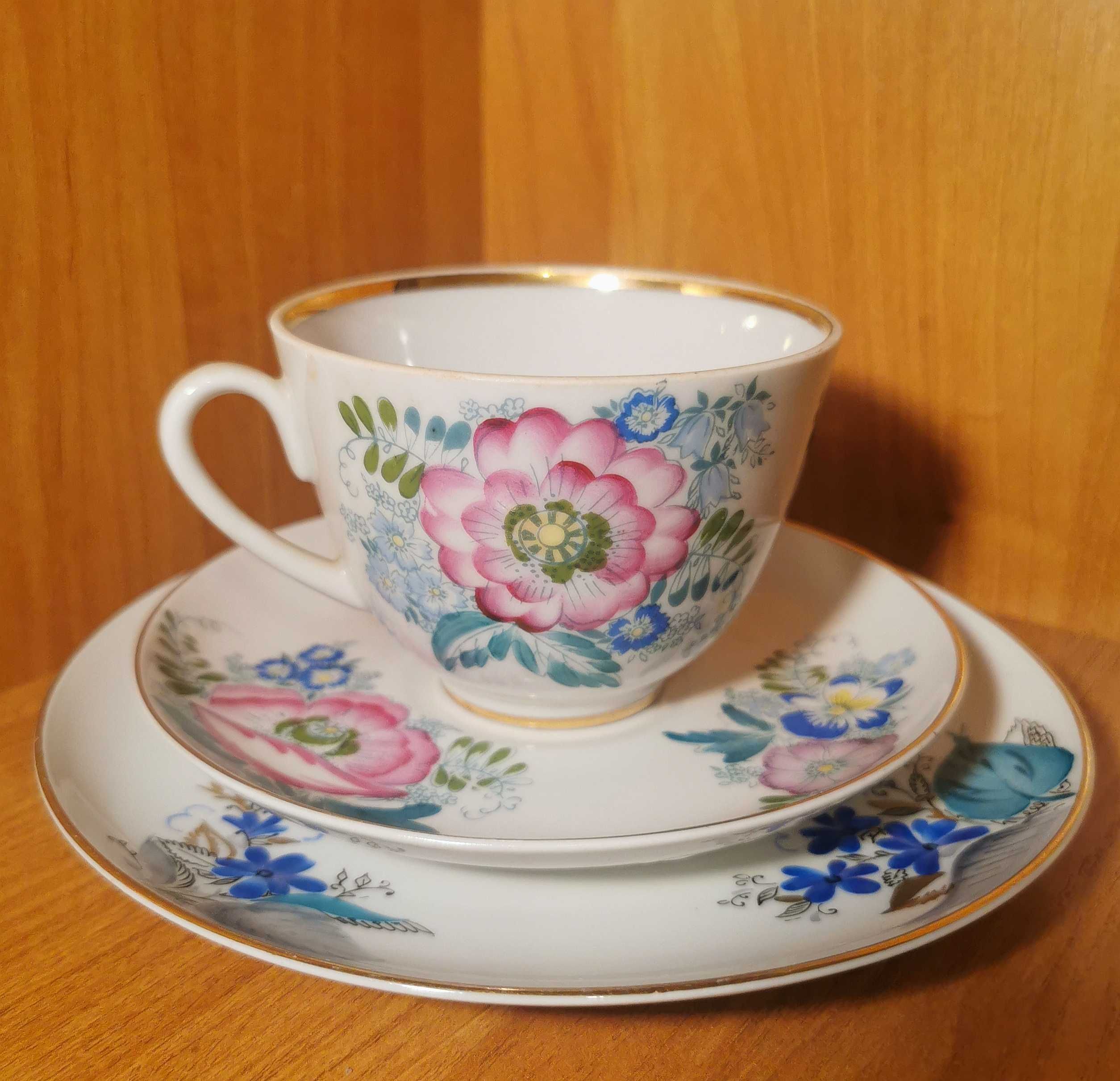 ŁOMONOSOW porcelana rosyjska, filiżanka trio zestaw