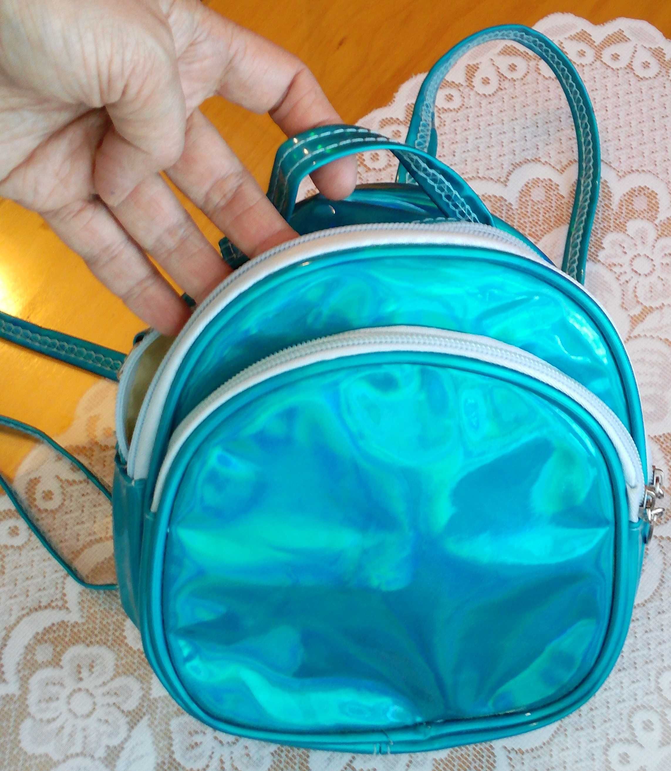 Plecak/torebka dziewczęca tęczowy neonek niebiesko zielony, W: 21x18x6