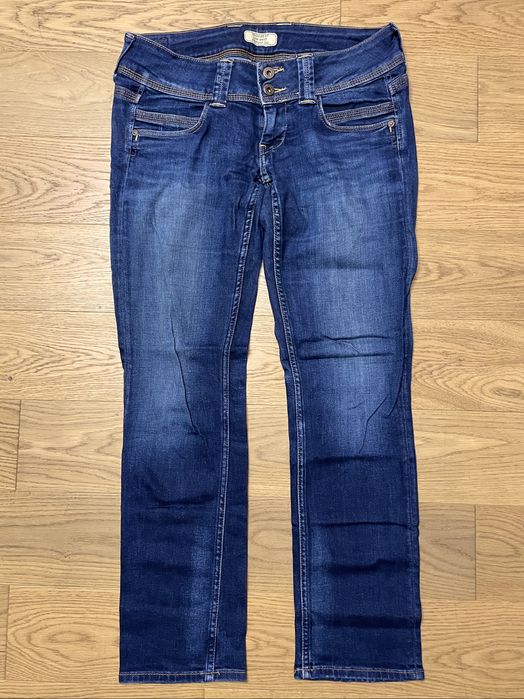 Pepe Jeans London Venus W28/L30 granatowe niski stan prosta nogawka