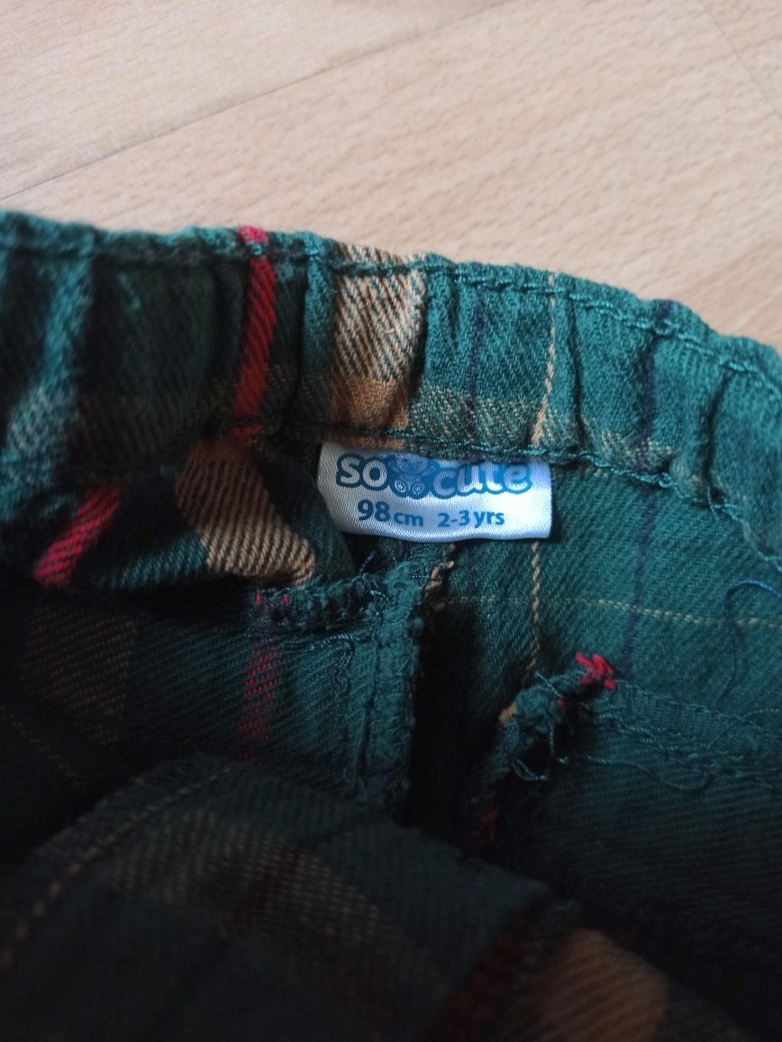 Spodnie w kratkę eleganckie świąteczne 98