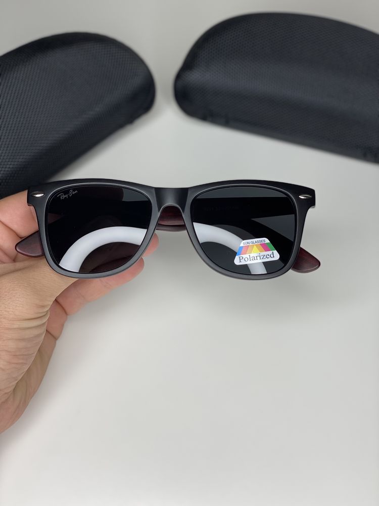 Мужские солнцезащитные очки Ray Ban POLARIZED Wayfarer Черные с коричн