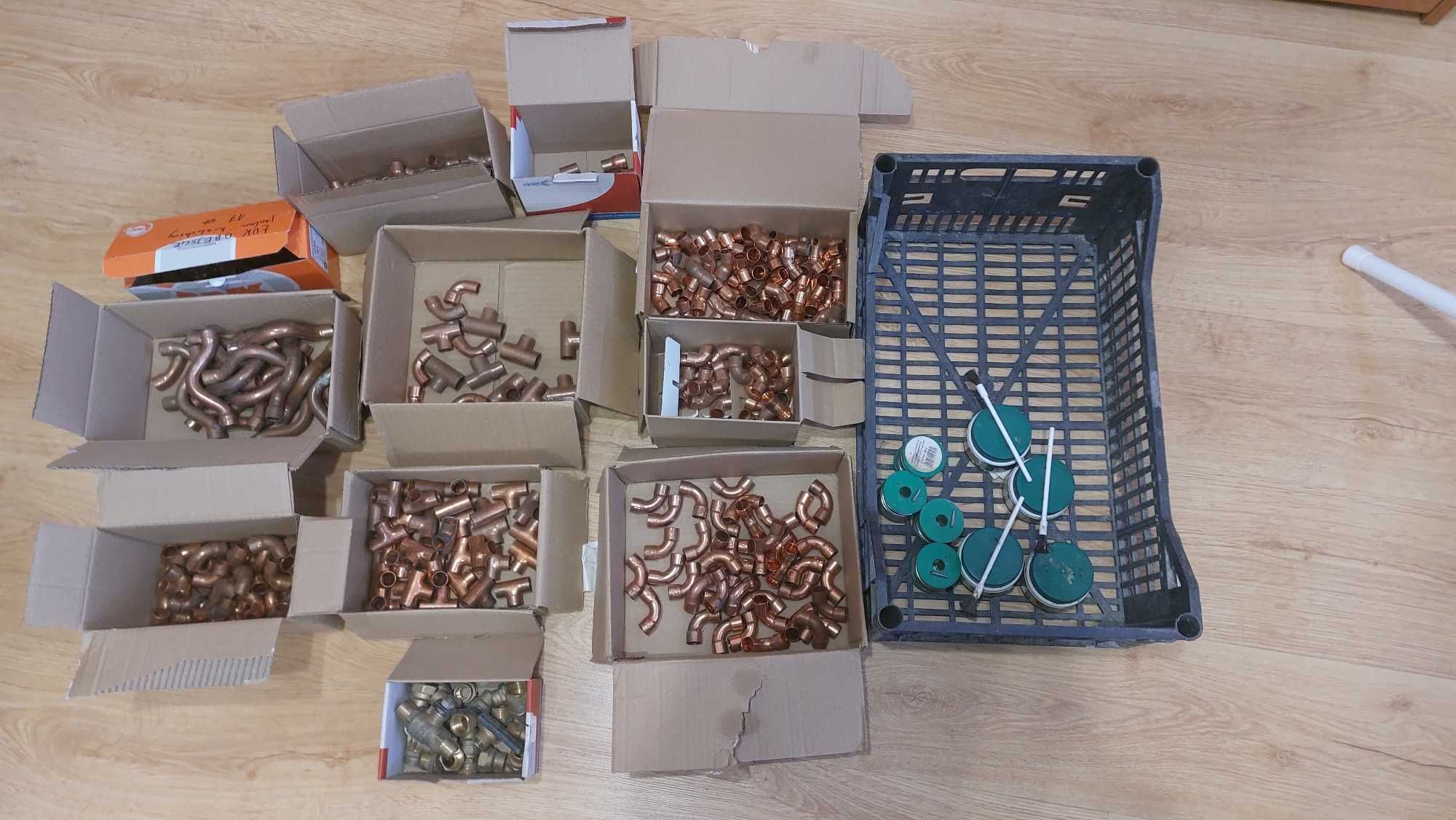 Zestaw Miedz 15 kolana łuki trójnik nypel mufa redukcja spoiwo pasta