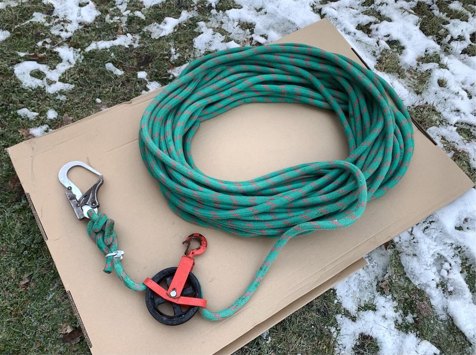 Lina polipropylenowa, robocza. 100 Mb. Zestaw. Bloczek. Hak.