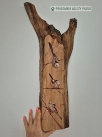 Ptaszki raniuszki, obraz wypalony na drewnie, dekoracja drewniana, pir