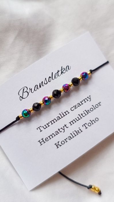 Bransoletka kamienie naturalne Turmalin czarny hematyt multikolor