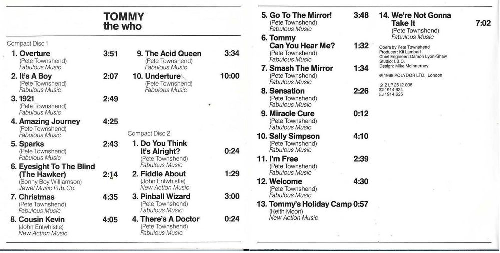 The Who - - - - - Tommy - - - - - 2 X CD