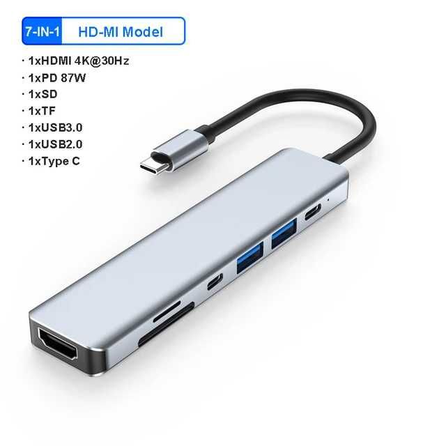 Адаптер Usb c Hub type c 7 в 1 HDMI PD SD TF macbook 4K 30hz adapter