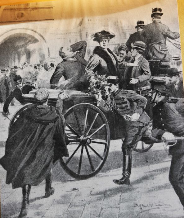 Regicídio D Carlos D Luís Filipe 1908 ilustração de Beltrame, Itália