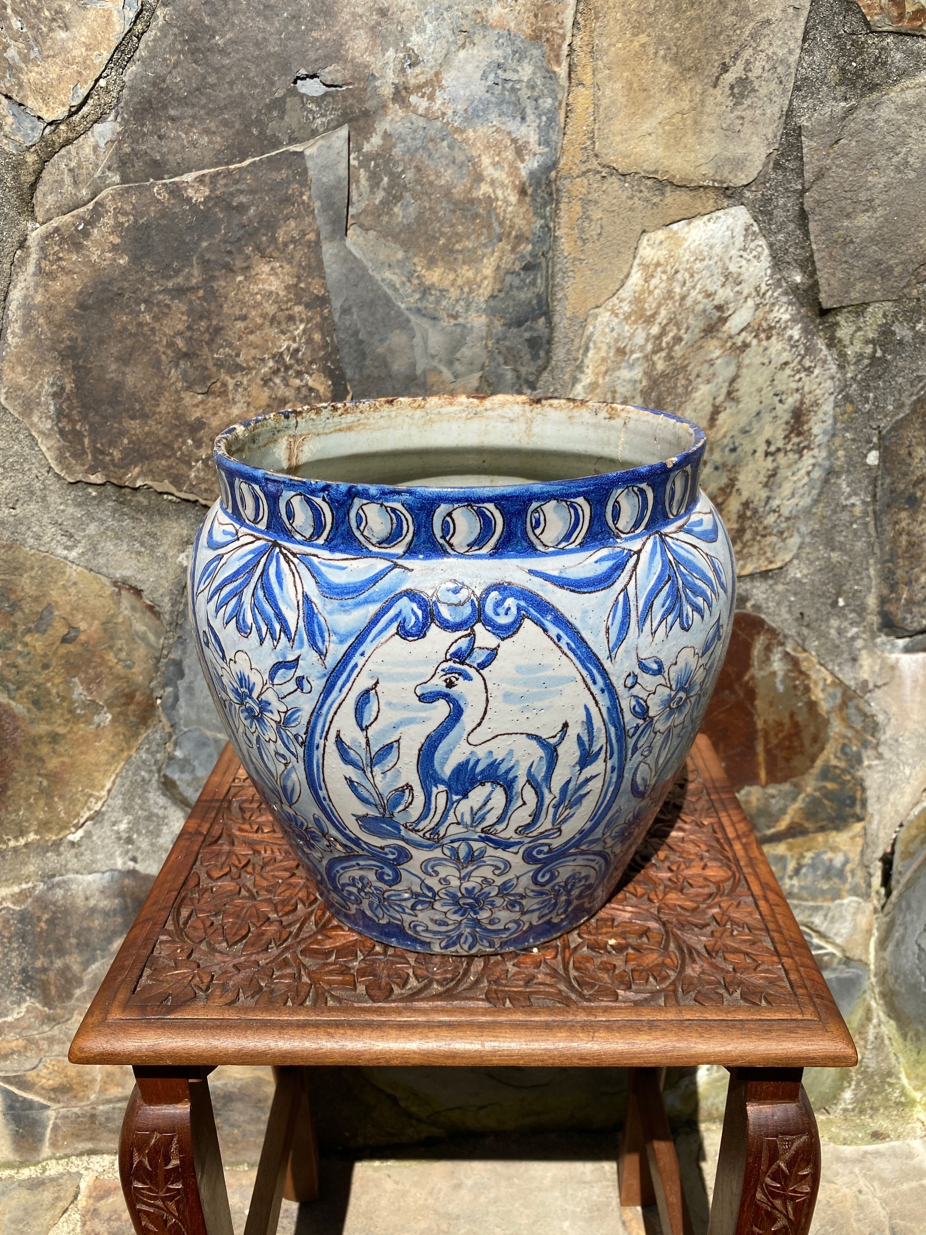 Vaso Cachepot Faiança Portuguesa St’ Anna Séc XIX 24 cm