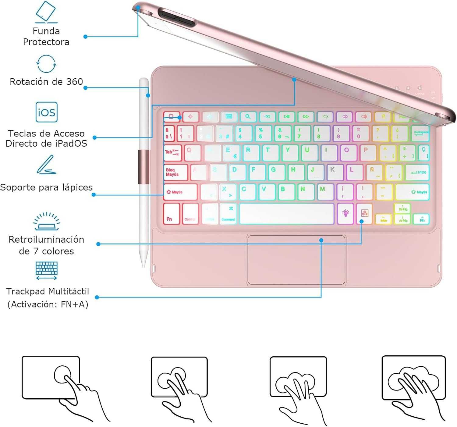 Twarde etui z klapką + klawiatura iPada 10,2" generacja 9/8/7 Różowe