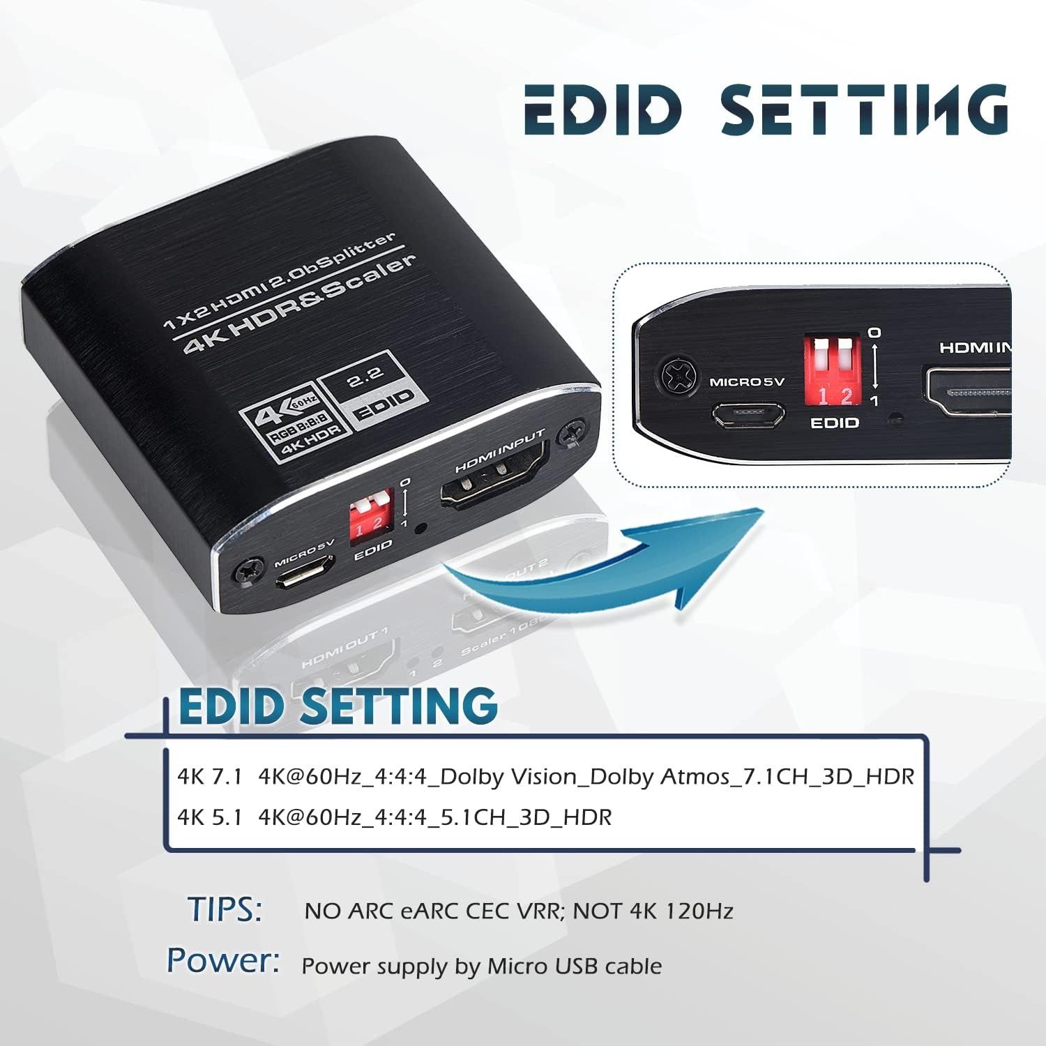 1×2 HDMI 2.0b Splitter 4K HDR s Scaler