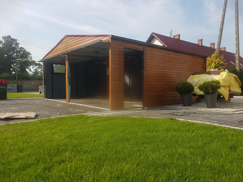 Garaż blaszany drewnopodobny 6x6 | Blachodachówka | Profil zamknięty