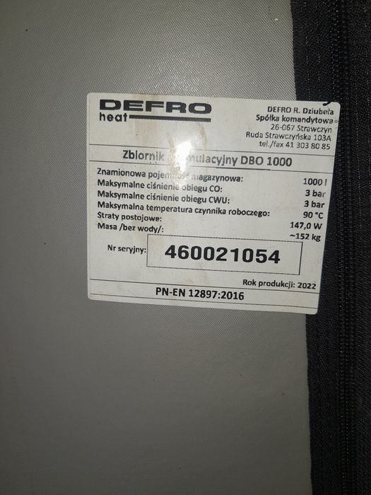 Zbiornik na wodę, bufor 1000l Defro po 1 sezonie grzewczym