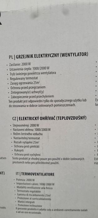 Termoentylator farelka grzejnik tristar 2000W