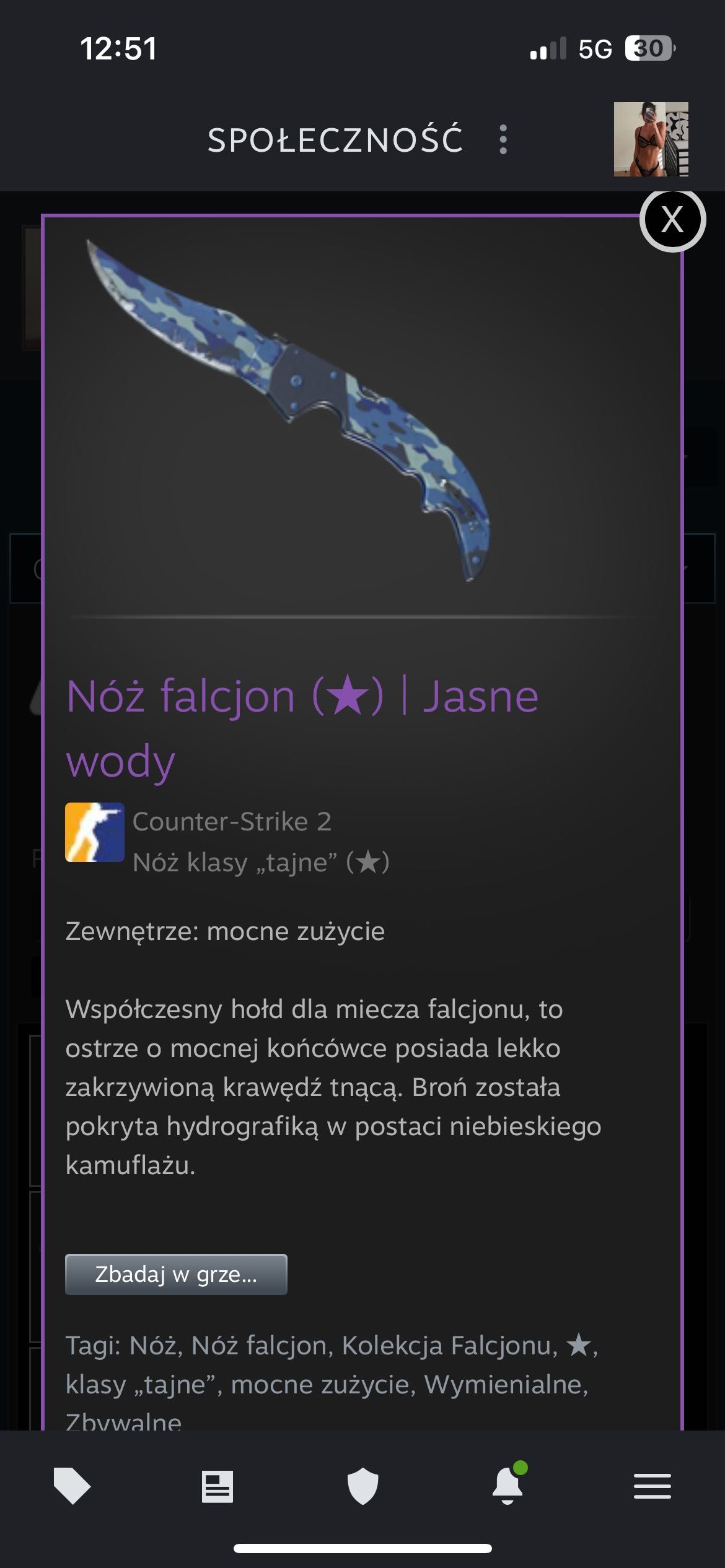 Nóż falcjon  | Jasne wody CS 2