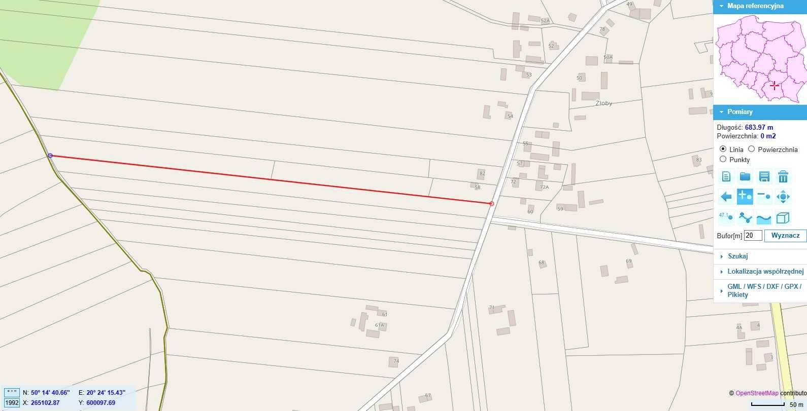 Działka siedliskowa z duszą, 25m x 680m 1,67ha   WZ  Kazimierza Wielka
