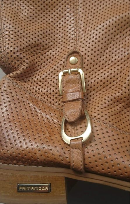 Karmelowe kozaczki ażurowe Prima Moda