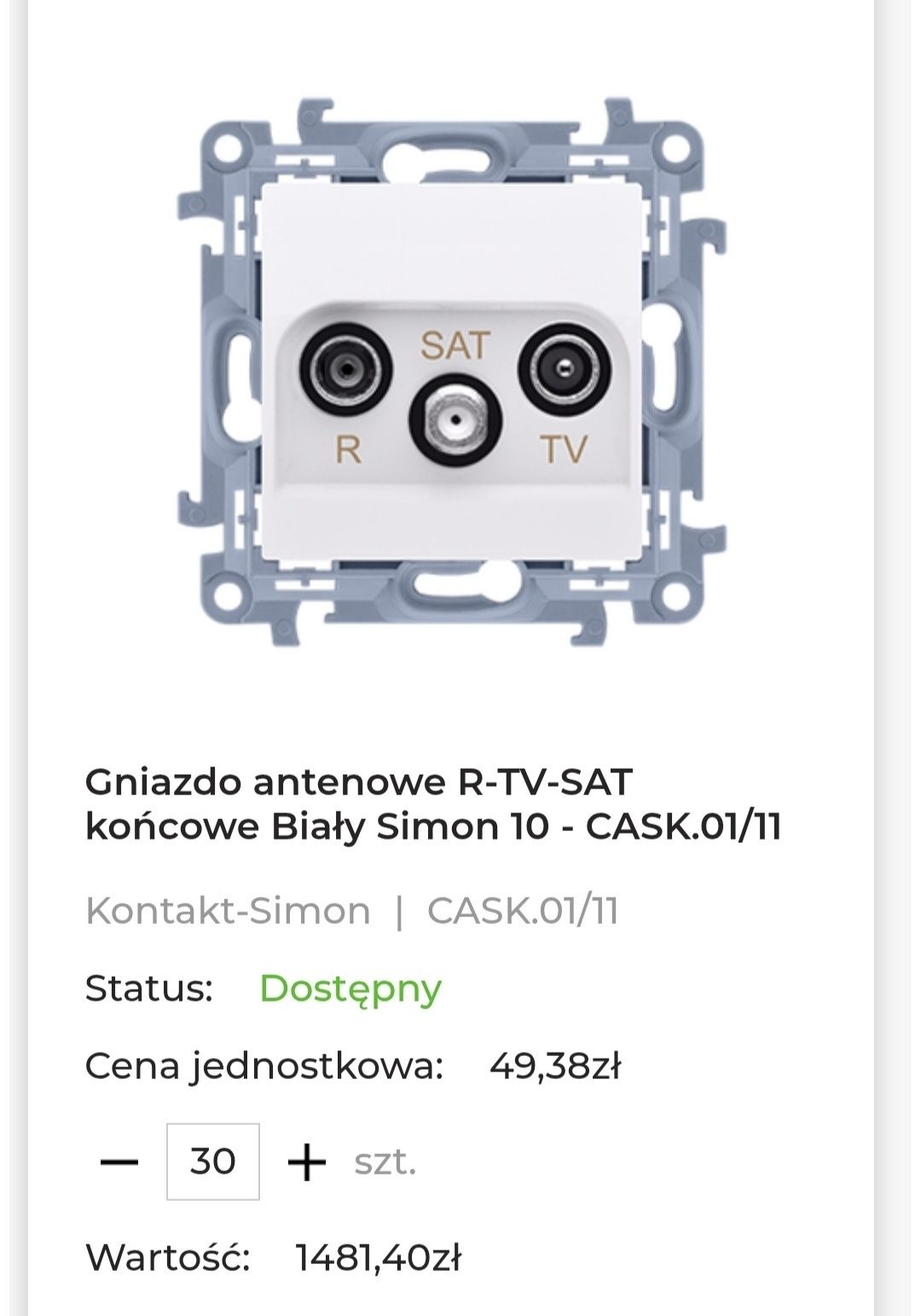 Gniazda telewizyjne  Simon R-TV-SAT  10szt