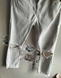 Białe spodnie jeansowe z dziurami H&M L XL 42 40