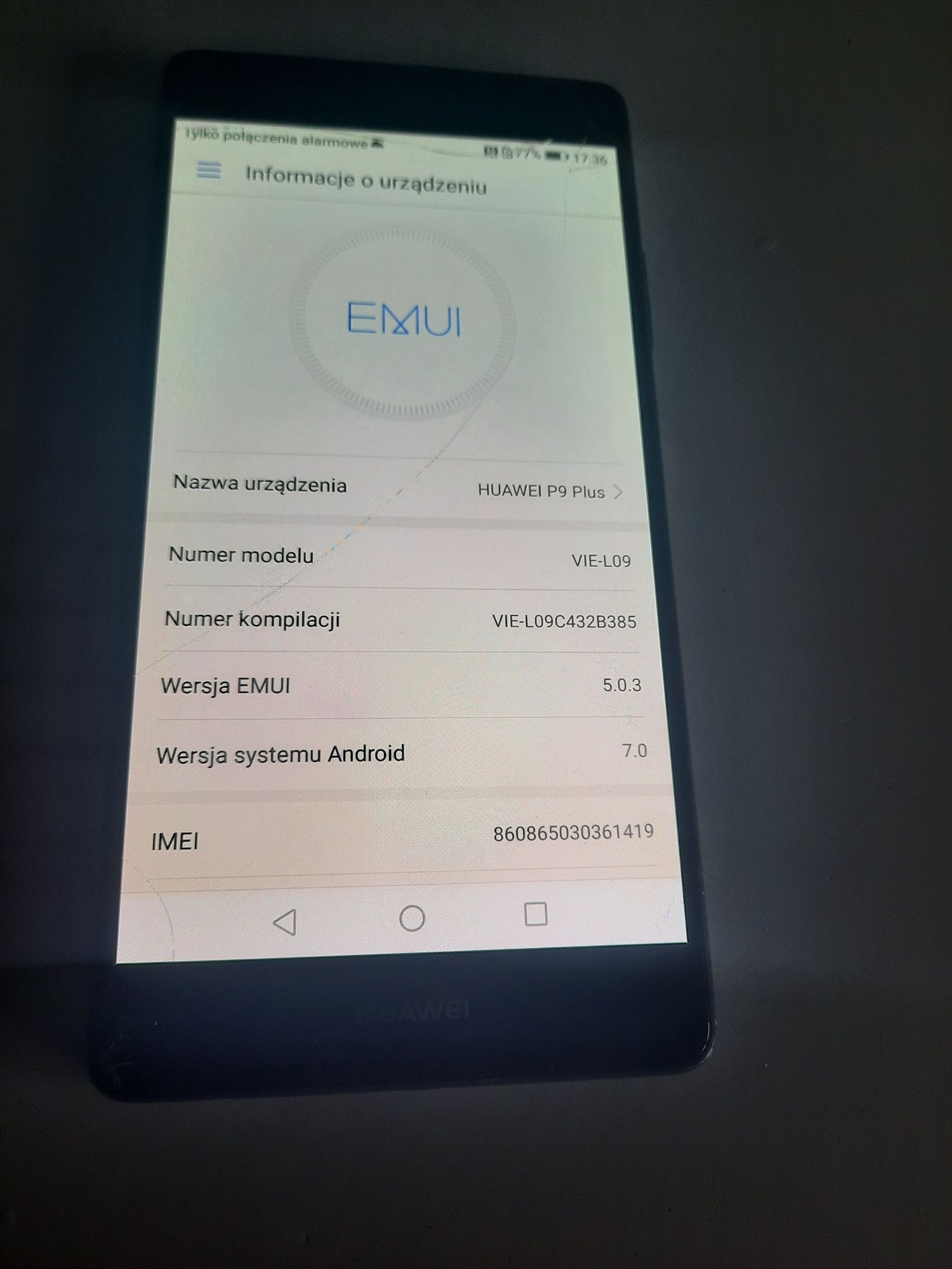 Sprzedam Huawei p9 plus. RAM 4GB.ROM 64GB. Pęknięty dotyk ale telefon