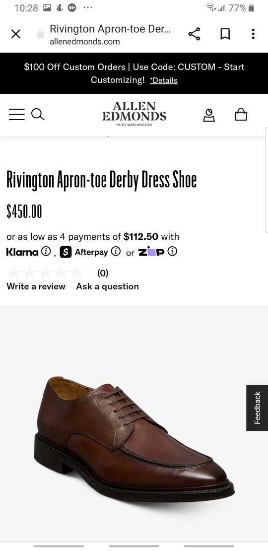 Allen Edmonds туфлі 44 43 vibram США ручна робота  дербі б/у