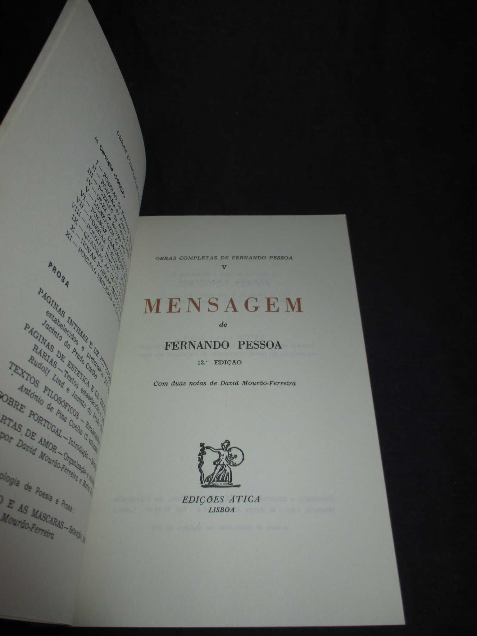 Livro Mensagem de Fernando Pessoa Ática Colecção Obras Completas