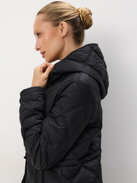 Зимове осіннє демісезонне пальто, стьобана куртка чорна з капюшоном