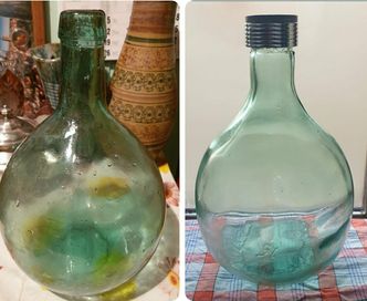 Antique Demijohn Bottle/ Green Glass, demijohn Viresa,