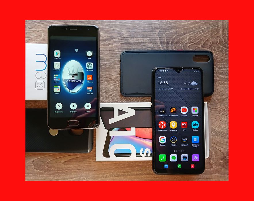 Телефоны Meizu m3s и Samsung A10s. Полные комплекты