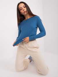 Sweter damski klasyczny w prążek niebieski M/L