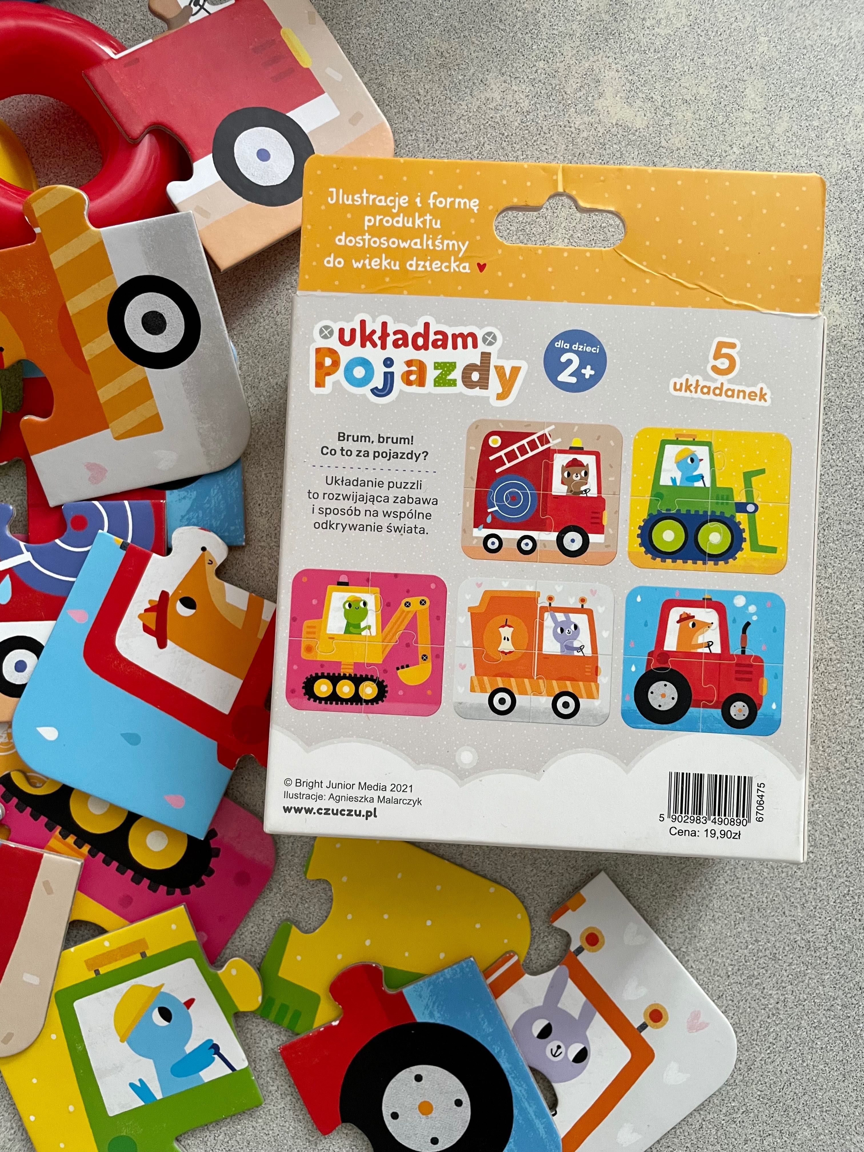 Pojazdy puzzle dla dziecka układanka zestaw zabawek 2+ auta +gratis