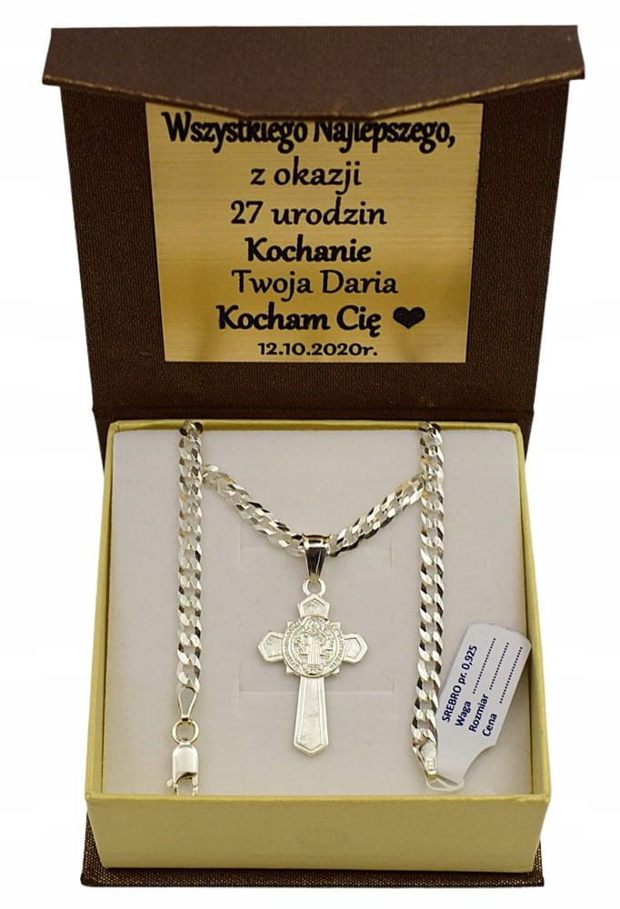 Łańcuszek Srebrny Pancerka 3,80 mm z Krzyżykiem pr 925 Grawer Gratis