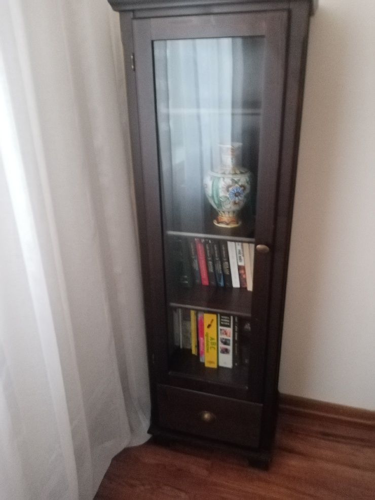 Szafka witryna kominek z szufladą szybą półkami brąz Ikea