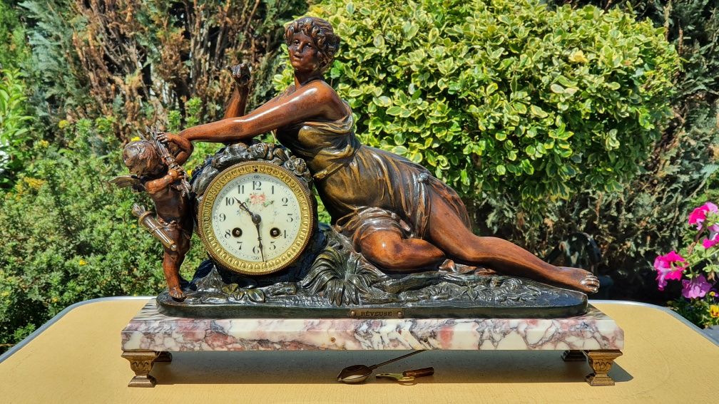 Zegar kominkowy antyk XIXwiek sygnowany +przystawki  prezent na święta