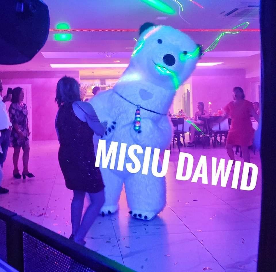 Biały Misiu miś panda na imprezę animacje Dawid misiek brązowy uroczys