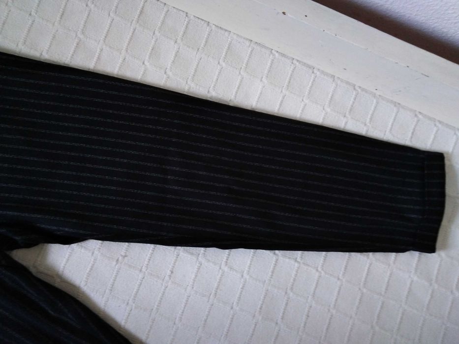 Calças Riscas Preto e Branco Mango Casual M