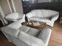 komplet sof wypoczynkowych białe skórzane